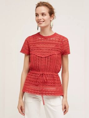 CAROLINA K. Berenice Raspberry Crochet Lace Short Sleeve Top
